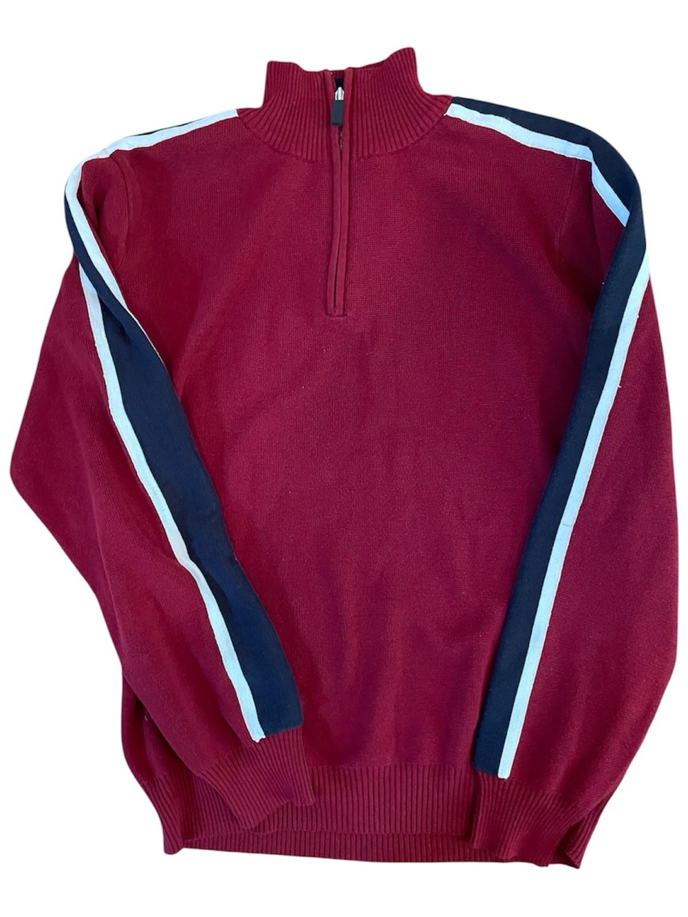 PGA Tour Men's Garnet Quarter Zip Sweater with Black & White Stripes, L
